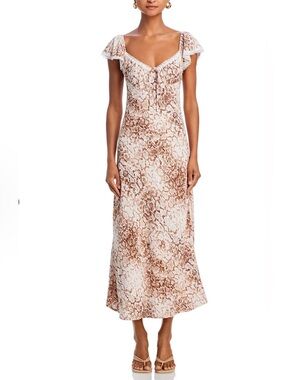 WAYF BROWN PYTHON Lace-Trim Midi Dress